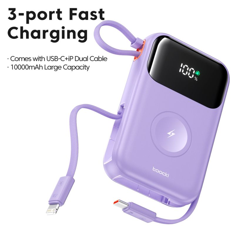 Pin dự phòng Toocki PowerBank 10000mAh, sạc nhanh PD 22.5W, tương thích với iPhone 16 15 14 13 12, Apple Watch và các thiết bị d