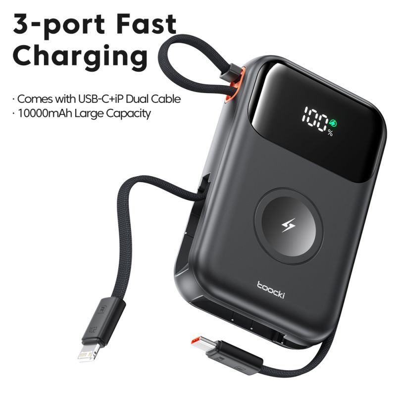 Pin dự phòng Toocki PowerBank 10000mAh, sạc nhanh PD 22.5W, tương thích với iPhone 16 15 14 13 12, Apple Watch và các thiết bị d