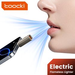 Bật lửa mini Toocki USB C kèm dây đeo, thổi để đánh lửa, an toàn, không ngọn lửa, chống gió, dây vonfram, dùng cho chuyến bay và
