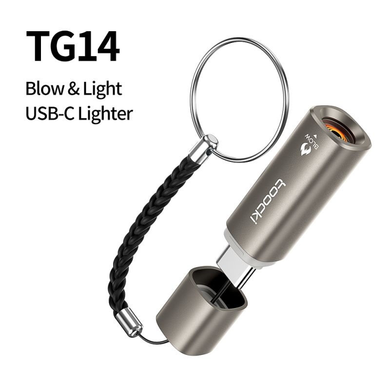 Bật lửa mini Toocki USB C kèm dây đeo, thổi để đánh lửa, an toàn, không ngọn lửa, chống gió, dây vonfram, dùng cho chuyến bay và
