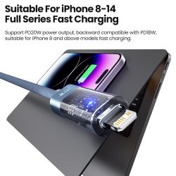 Toocki Type C-Lightning 케이블 (iPhone 14, 13, 12, 11, Pro Max, 8, 7용, 자동 전원 차단, PD 20W 고속 충전)
