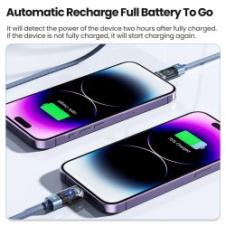 Toocki Type C-Lightning 케이블 (iPhone 14, 13, 12, 11, Pro Max, 8, 7용, 자동 전원 차단, PD 20W 고속 충전)
