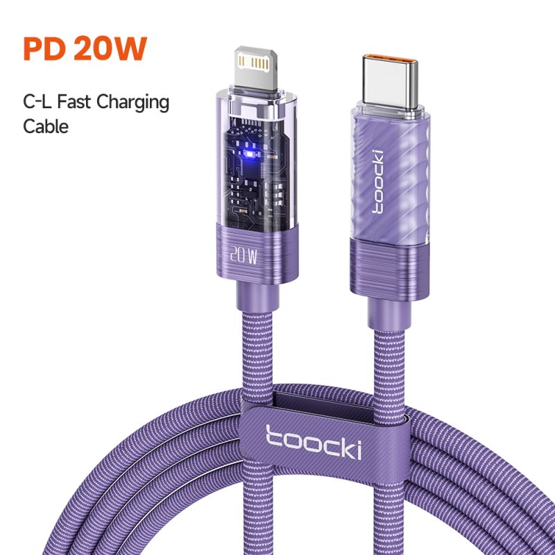 Toocki Type C-Lightning 케이블 (iPhone 14, 13, 12, 11, Pro Max, 8, 7용, 자동 전원 차단, PD 20W 고속 충전)