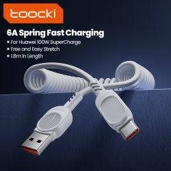 สายชาร์จเร็ว Toocki Type C to Type C 100W 5A พร้อมสปริง สำหรับ iPhone 16 15 Samsung S23 แล็ปท็อป Xiaomi 12 Realme