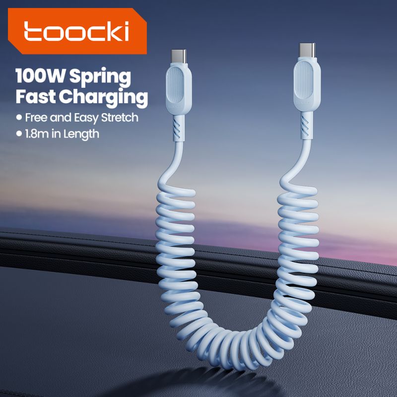 สายชาร์จเร็ว Toocki Type C to Type C 100W 5A พร้อมสปริง สำหรับ iPhone 16 15 Samsung S23 แล็ปท็อป Xiaomi 12 Realme
