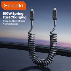 สายชาร์จเร็ว Toocki Type C to Type C 100W 5A พร้อมสปริง สำหรับ iPhone 16 15 Samsung S23 แล็ปท็อป Xiaomi 12 Realme