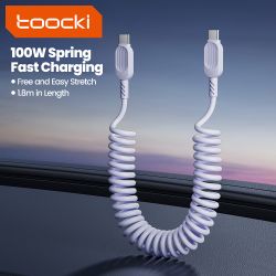 Кабель Toocki Type-C до Type-C для швидкої зарядки 100 Вт 5 А пружинний USB Type-C для iPhone 16 15 Samsung S23 ноутбук Xiaomi 1