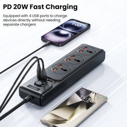 Toocki C35 Power Strip Electric Socket Grounding 2M Extension Cable 3AC Outlet 2 USB-C 2 USB-A PD 20W Fast Charging Charer