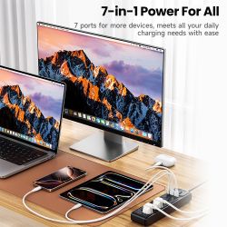 Toocki C35 Power Strip Electric Socket Grounding 2M Extension Cable 3AC Outlet 2 USB-C 2 USB-A PD 20W Fast Charging Charer