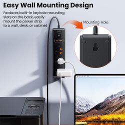 Toocki C35 Power Strip Electric Socket Grounding 2M Extension Cable 3AC Outlet 2 USB-C 2 USB-A PD 20W Fast Charging Charer
