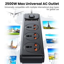 Toocki C35 Power Strip Electric Socket Grounding 2M Extension Cable 3AC Outlet 2 USB-C 2 USB-A PD 20W Fast Charging Charer