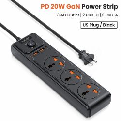 Ổ cắm điện Toocki C35 có tiếp đất, dây nối dài 2M, 3 ổ cắm AC, 2 cổng USB-C, 2 cổng USB-A, sạc nhanh PD 20W.