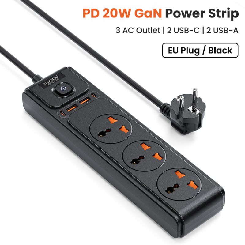 Toocki C35 Power Strip Electric Socket Grounding 2M Extension Cable 3AC Outlet 2 USB-C 2 USB-A PD 20W Fast Charging Charer