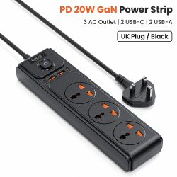 ปลั๊กพ่วง Toocki C35 พร้อมสายดินยาว 2 เมตร ช่องเสียบไฟ AC 3 ช่อง พอร์ต USB-C 2 ช่อง และพอร์ต USB-A 2 ช่อง พร้อมระบบชาร์จเร็ว PD 