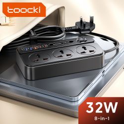 Regleta de enchufes Toocki C36 GaN con enchufe UE/EE. UU./RU, extensión de 2 m, 3 tomas de CA, 2 USB-C, 3 USB, carga rápida, fil