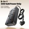 Regleta de enchufes Toocki C36 GaN con enchufe UE/EE. UU./RU, extensión de 2 m, 3 tomas de CA, 2 USB-C, 3 USB, carga rápida, fil