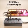 Regleta de enchufes Toocki C36 GaN con enchufe UE/EE. UU./RU, extensión de 2 m, 3 tomas de CA, 2 USB-C, 3 USB, carga rápida, fil
