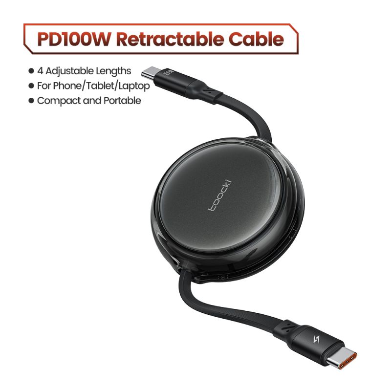 Висувний кабель Toocki типу C 100 Вт із USB-C, що швидко заряджається, для iPhone 16 15 Pro Max, Samsung S24 S23, Xiaomi Macbook