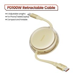 Висувний кабель Toocki типу C 100 Вт із USB-C, що швидко заряджається, для iPhone 16 15 Pro Max, Samsung S24 S23, Xiaomi Macbook