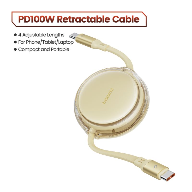 Висувний кабель Toocki типу C 100 Вт із USB-C, що швидко заряджається, для iPhone 16 15 Pro Max, Samsung S24 S23, Xiaomi Macbook