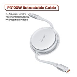Toocki Einziehbares 100W USB-C-zu-USB-C-Kabel zum Schnellladen für iPhone 16, 15 Pro Max, Samsung S24, S23, Xiaomi, MacBook Typ-