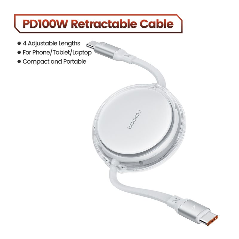 Toocki Einziehbares 100W USB-C-zu-USB-C-Kabel zum Schnellladen für iPhone 16, 15 Pro Max, Samsung S24, S23, Xiaomi, MacBook Typ-