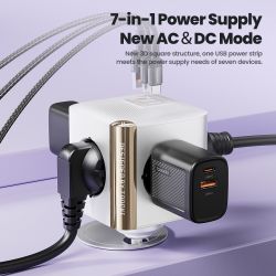 Toocki C28 Power Strip 4AC Outlet 2 Type C 1 USB Port With 1.5m Extension Cable Ground Plug Fuse GaN 33W Fast Charging Socket