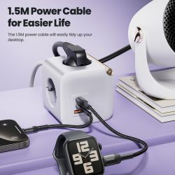 Toocki C28 Power Strip 4AC Outlet 2 Type C 1 USB Port With 1.5m Extension Cable Ground Plug Fuse GaN 33W Fast Charging Socket