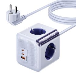 Ổ cắm điện Toocki C28 4 ổ AC, 2 ổ Type-C, 1 cổng USB kèm dây nối dài 1.5m, phích cắm tiếp đất, cầu chì, ổ cắm sạc nhanh GaN 33W