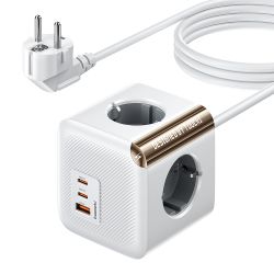 Toocki C28 Power Strip 4AC Outlet 2 Type C 1 USB Port With 1.5m Extension Cable Ground Plug Fuse GaN 33W Fast Charging Socket