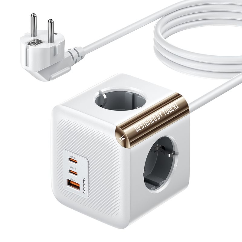 Toocki C28 Power Strip 4AC Outlet 2 Type C 1 USB Port With 1.5m Extension Cable Ground Plug Fuse GaN 33W Fast Charging Socket