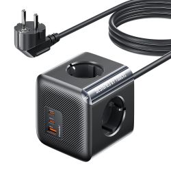 Toocki C28 Steckdosenleiste mit 4 AC-Steckdosen, 2 Typ-C-Anschlüssen, 1 USB-Anschluss, 1,5 m Verlängerungskabel, Schutzkontaktst