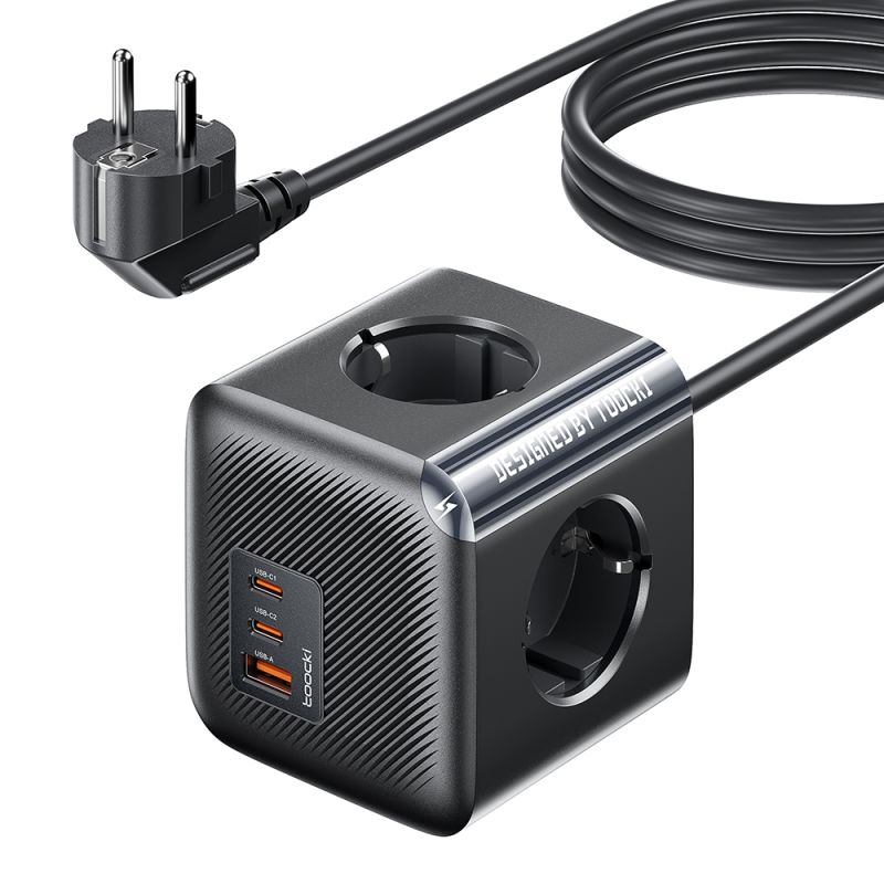Toocki C28 Steckdosenleiste mit 4 AC-Steckdosen, 2 Typ-C-Anschlüssen, 1 USB-Anschluss, 1,5 m Verlängerungskabel, Schutzkontaktst
