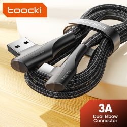 Cáp USB Type C 90 độ Toocki dành cho Samsung S21 S20 S10 Xiaomi POCO Realme iPad, dây cáp dữ liệu 3A sạc nhanh USB C dành cho ga