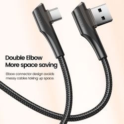 Cáp USB Type C 90 độ Toocki dành cho Samsung S21 S20 S10 Xiaomi POCO Realme iPad, dây cáp dữ liệu 3A sạc nhanh USB C dành cho ga