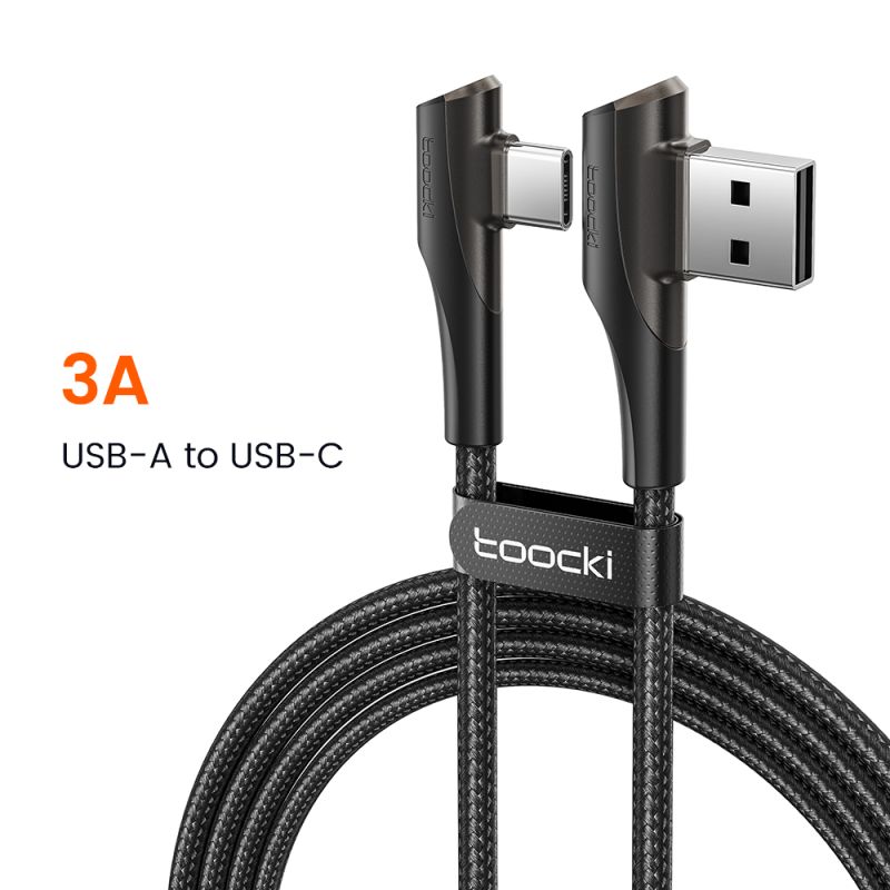 Cáp USB Type C 90 độ Toocki dành cho Samsung S21 S20 S10 Xiaomi POCO Realme iPad, dây cáp dữ liệu 3A sạc nhanh USB C dành cho ga
