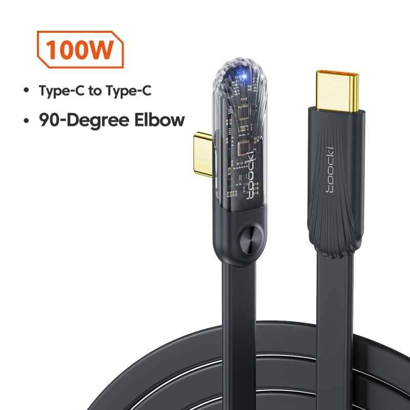 Toocki 100W USB Type C to USB C Cable 90 Degree Angle PD 100W Fast Charger Type C Cable for Macbook Samusng XIoami Huawei Realme
