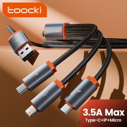 Cáp USB 3 trong 1 Toocki, dây truyền dữ liệu Micro USB Type C, cáp sạc Lightning cho iPhone Samsung Xiaomi Huawei OPPO Oneplus P