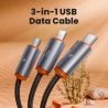Cáp USB 3 trong 1 Toocki, dây truyền dữ liệu Micro USB Type C, cáp sạc Lightning cho iPhone Samsung Xiaomi Huawei OPPO Oneplus P