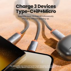 Cáp USB 3 trong 1 Toocki, dây truyền dữ liệu Micro USB Type C, cáp sạc Lightning cho iPhone Samsung Xiaomi Huawei OPPO Oneplus P