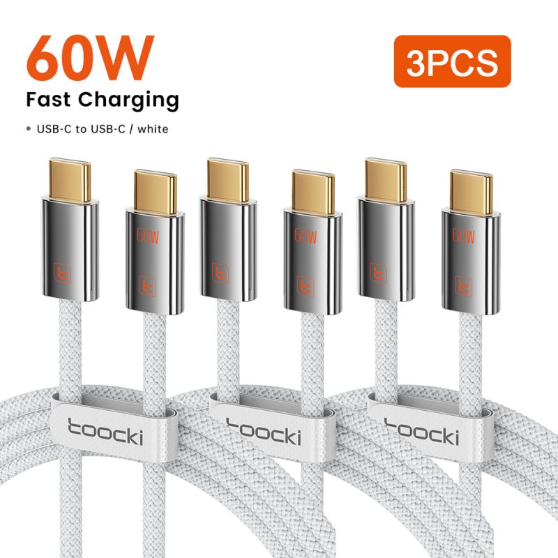 Bộ 3 cáp USB C sang USB C Toocki PD 60W/100W/240W sạc nhanh Type C cho Macbook iPhone Samsung Xiaomi OPPO Vivo