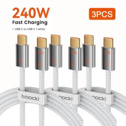Bộ 3 cáp USB C sang USB C Toocki PD 60W/100W/240W sạc nhanh Type C cho Macbook iPhone Samsung Xiaomi OPPO Vivo