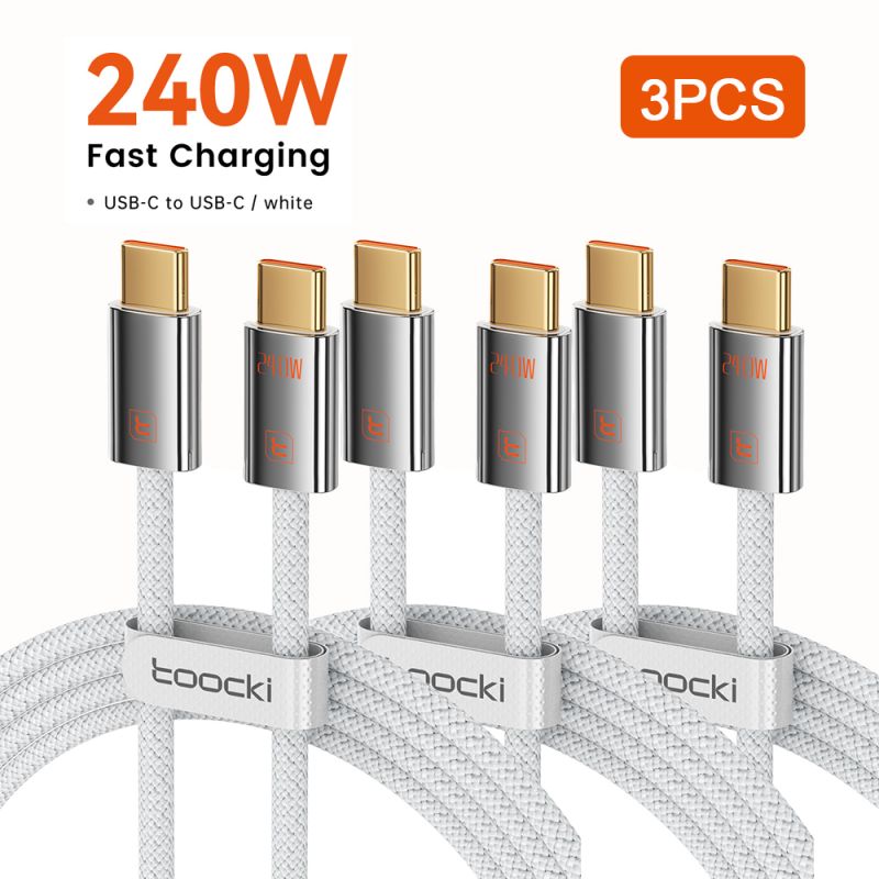 Bộ 3 cáp USB C sang USB C Toocki PD 60W/100W/240W sạc nhanh Type C cho Macbook iPhone Samsung Xiaomi OPPO Vivo
