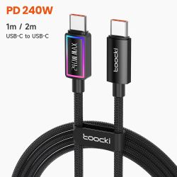 Cáp USB C Toocki 240W 5A PD3.1 QC4.0 có đèn RGB, sạc nhanh, loại Type C sang Type C cho Laptop, iPhone 17 16, Samsung, Xiaomi
