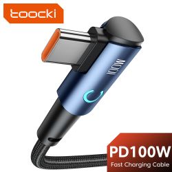 Кабель Toocki USB C до USB Type-C, 90 градусів, 100 Вт, швидкий зарядний пристрій, для Macbook iPhone 15, Samsung Xiaomi Huawei 