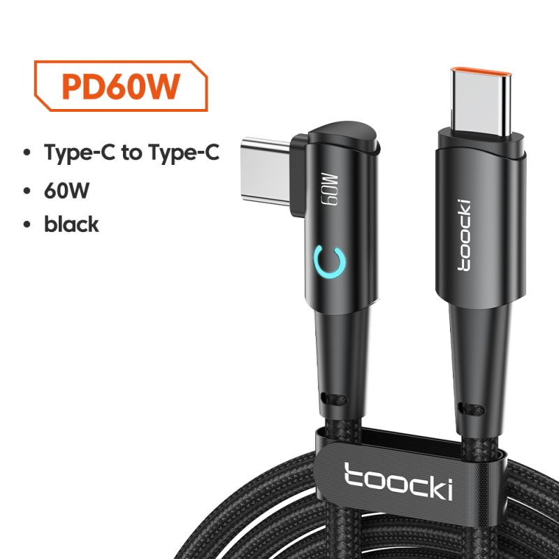 Кабель Toocki USB C до USB Type-C, 90 градусів, 100 Вт, швидкий зарядний пристрій, для Macbook iPhone 15, Samsung Xiaomi Huawei 