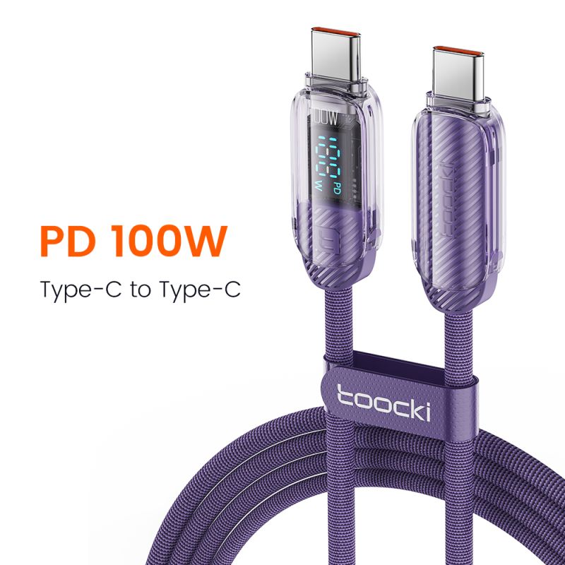 Cáp sạc nhanh Toocki USB C sang USB C 100W 5A PD, cáp màn hình Type C sang Type C cho Macbook, Samsung, Huawei, Xiaomi