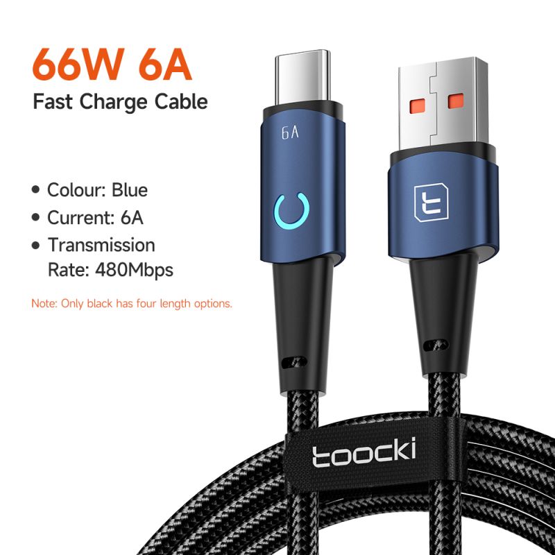 Cáp USB Type-C Toocki 6A dành cho Huawei P40 30 66W SCP Sạc nhanh Cáp Micro USB C dành cho Samsung Xiaomi Poco Oneplus Dây cáp d