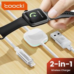 Cáp Toocki 2 trong 1 dành cho iPhone và iWatch, cáp sạc nhanh USB AC sang Lightning cho iPhone 14, 13, 12, sạc không dây 15W cho