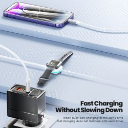 Cáp Toocki 2 trong 1 dành cho iPhone và iWatch, cáp sạc nhanh USB AC sang Lightning cho iPhone 14, 13, 12, sạc không dây 15W cho